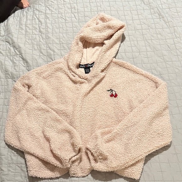 Polly & Esther Sweaters - Polly & Esther Cream Hooded Cardigan with Cherry Embroidery